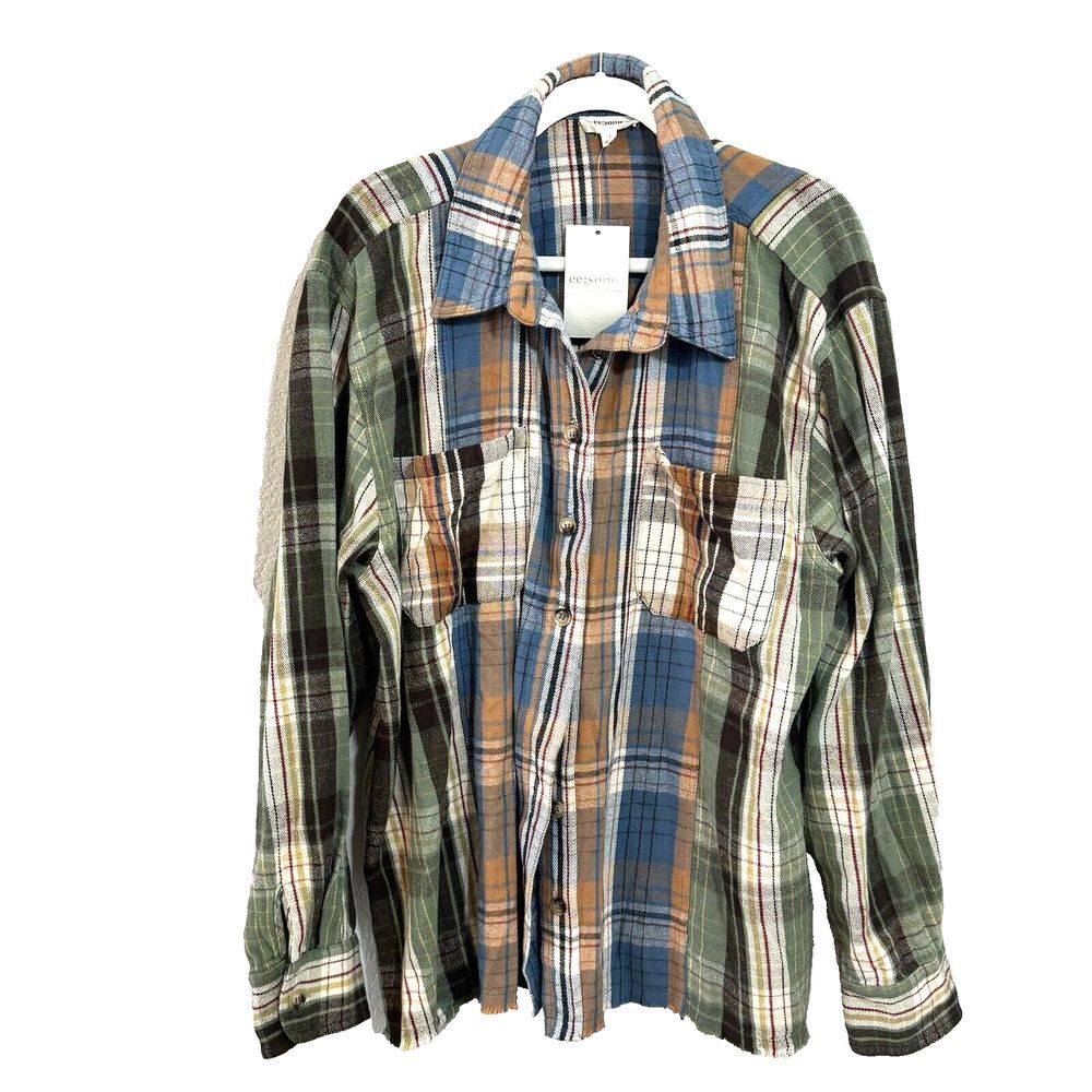 EE:SOME Boutique WASHED MIXED COLOR PLAID‎ SHIRT JACKET SIZE L  NEW